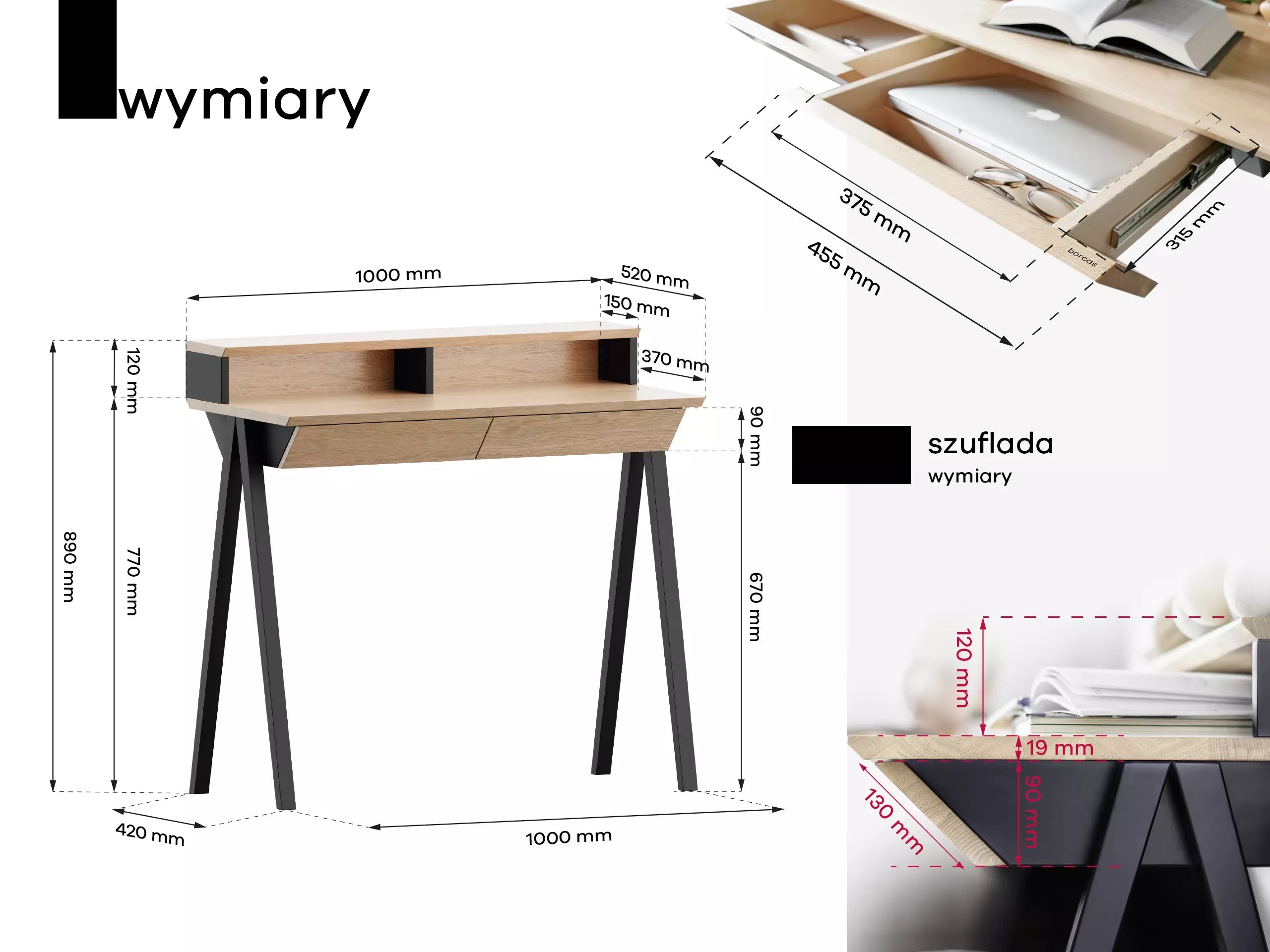 vogel desk S with extension black