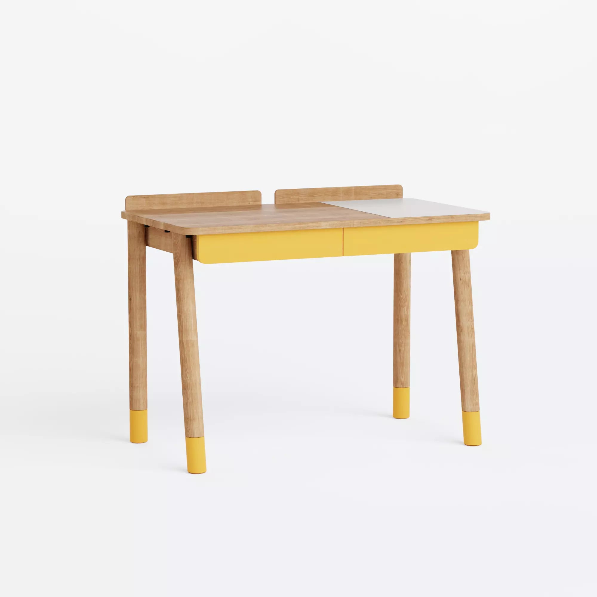 Der gelbe Rise-Schreibtisch wächst mit Ihrem Kind